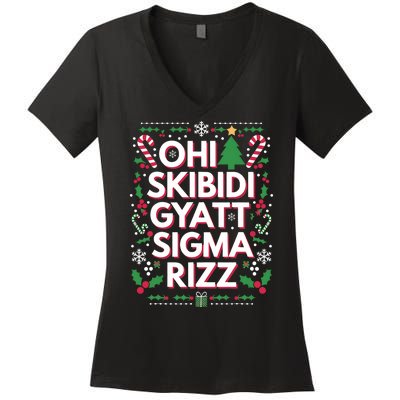 Ohio Gyatt Sigma Rizz Gen Alpha Xmas Christmas Party Women's V-Neck T-Shirt