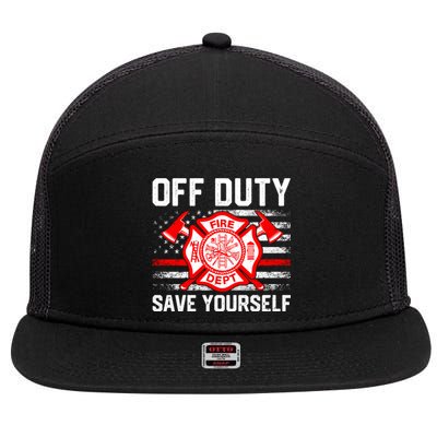 Offfunny Giftduty Save Yourself Firefighter Fire American Usa Flag Great Gift 7 Panel Mesh Trucker Snapback Hat