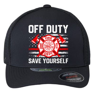 Offfunny Giftduty Save Yourself Firefighter Fire American Usa Flag Great Gift Flexfit Unipanel Trucker Cap