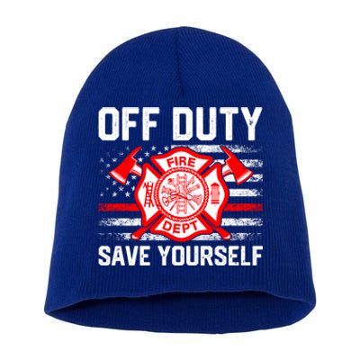 Offfunny Giftduty Save Yourself Firefighter Fire American Usa Flag Great Gift Short Acrylic Beanie