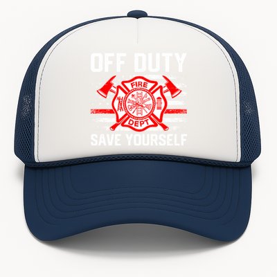 Offfunny Giftduty Save Yourself Firefighter Fire American Usa Flag Great Gift Trucker Hat