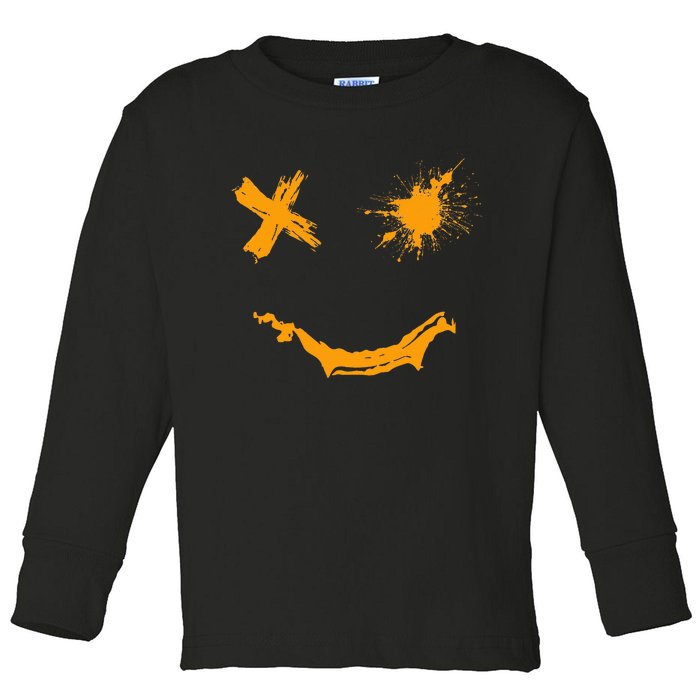 Orange Grunge Smile Orange Color Graphic Toddler Long Sleeve Shirt