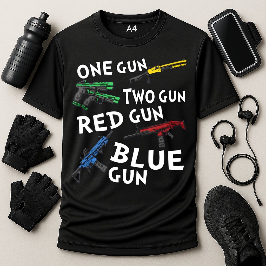 One Gun Two Gun Red Gun Blue Gun Cooling Performance Crew T-Shirt