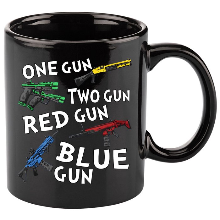 One Gun Two Gun Red Gun Blue Gun 11oz C Handle Ceramic Mug