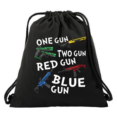 One Gun Two Gun Red Gun Blue Gun Drawstring Bag