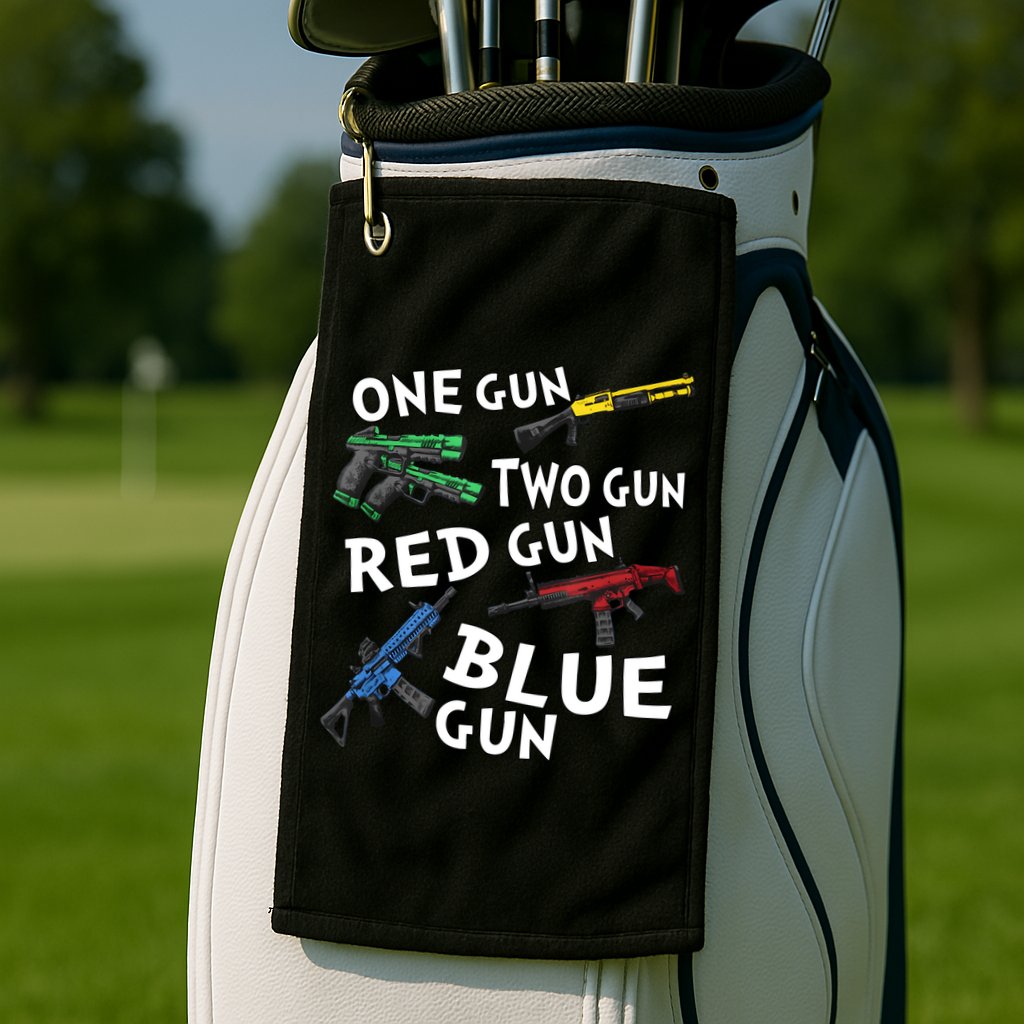 One Gun Two Gun Red Gun Blue Gun Golf Towel