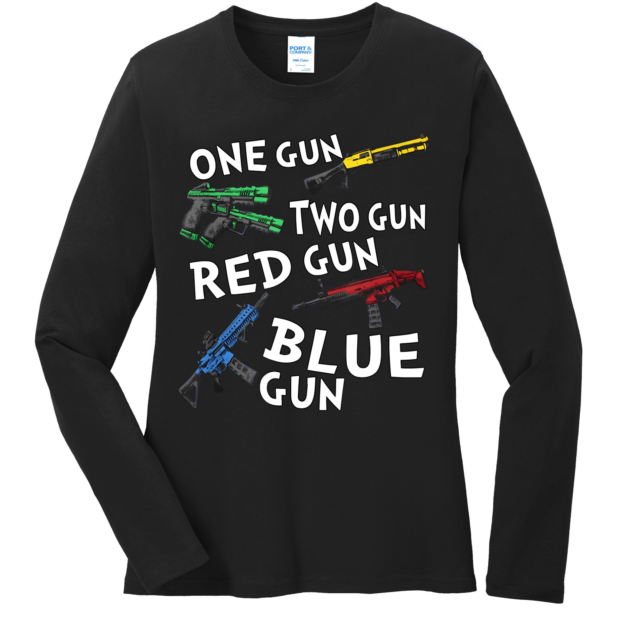 One Gun Two Gun Red Gun Blue Gun Ladies Long Sleeve Shirt