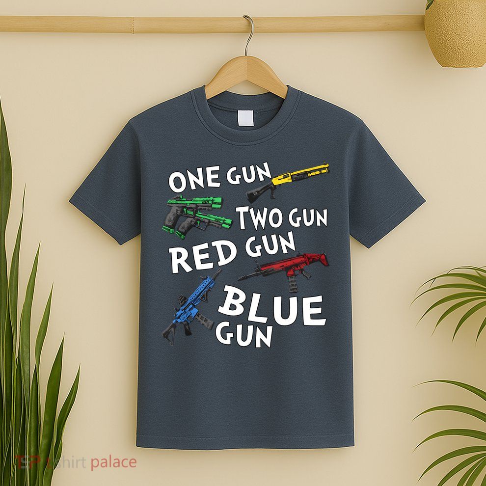 One Gun Two Gun Red Gun Blue Gun T-Shirt
