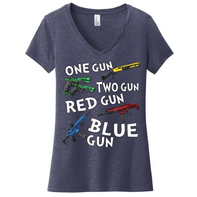 One Gun Two Gun Red Gun Blue Gun Women's V-Neck T-Shirt