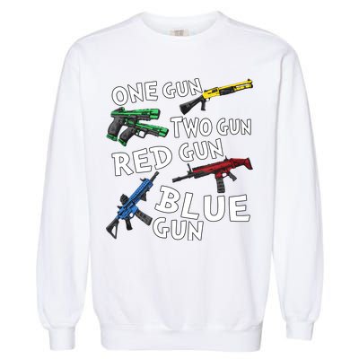 One Gun Two Gun Red Gun Blue Gun Garment-Dyed Sweatshirt