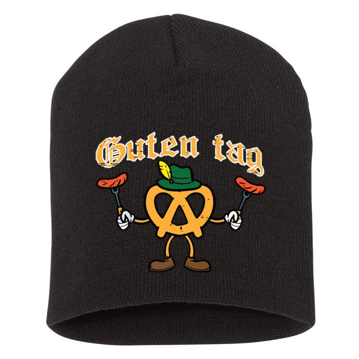 Oktoberfest Guten Tag Pretzel Sausages German Short Acrylic Beanie