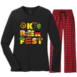 Oktoberfest German Things Cute Bavarian Festival Women's Long Sleeve Flannel Pajama Set 