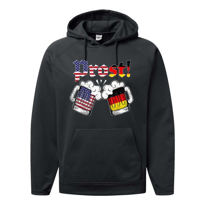 Oktoberfest German USA Flag Beer Octoberfest Prost Performance Fleece Hoodie