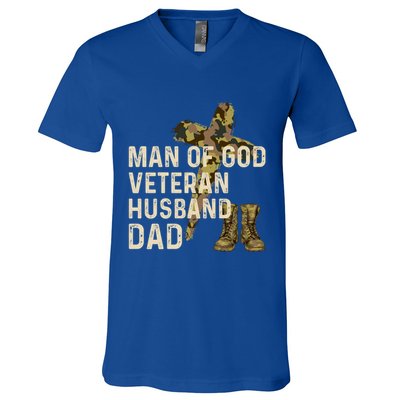 Of God Veteran Husband Dad Christian Jesus Camouflage Gift V-Neck T-Shirt