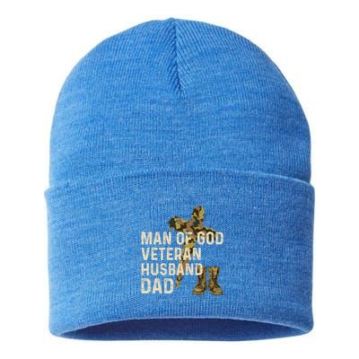 Of God Veteran Husband Dad Christian Jesus Camouflage Gift Sustainable Knit Beanie