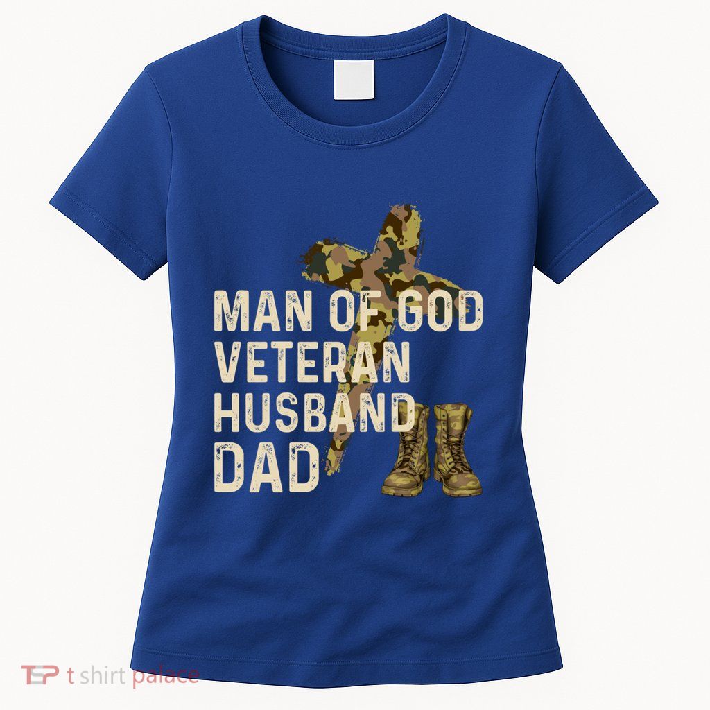 Of God Veteran Husband Dad Christian Jesus Camouflage Gift Womens T-Shirt