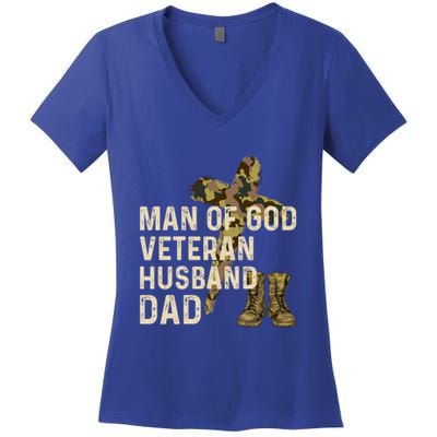 Of God Veteran Husband Dad Christian Jesus Camouflage Gift Women's V-Neck T-Shirt