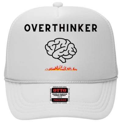 Overthinker Graphic With Picture Of Brain And Fire High Crown Mesh Back Trucker Hat