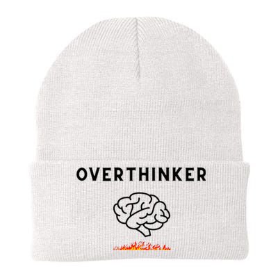 Overthinker Graphic With Picture Of Brain And Fire Knit Cap Winter Beanie