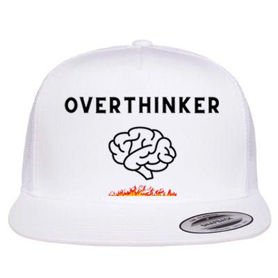 Overthinker Graphic With Picture Of Brain And Fire Flat Bill Trucker Hat