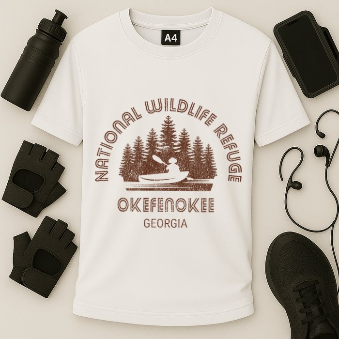 Okefenokee Georgia Wildlife Refuge Canoe Cooling Performance Crew T-Shirt