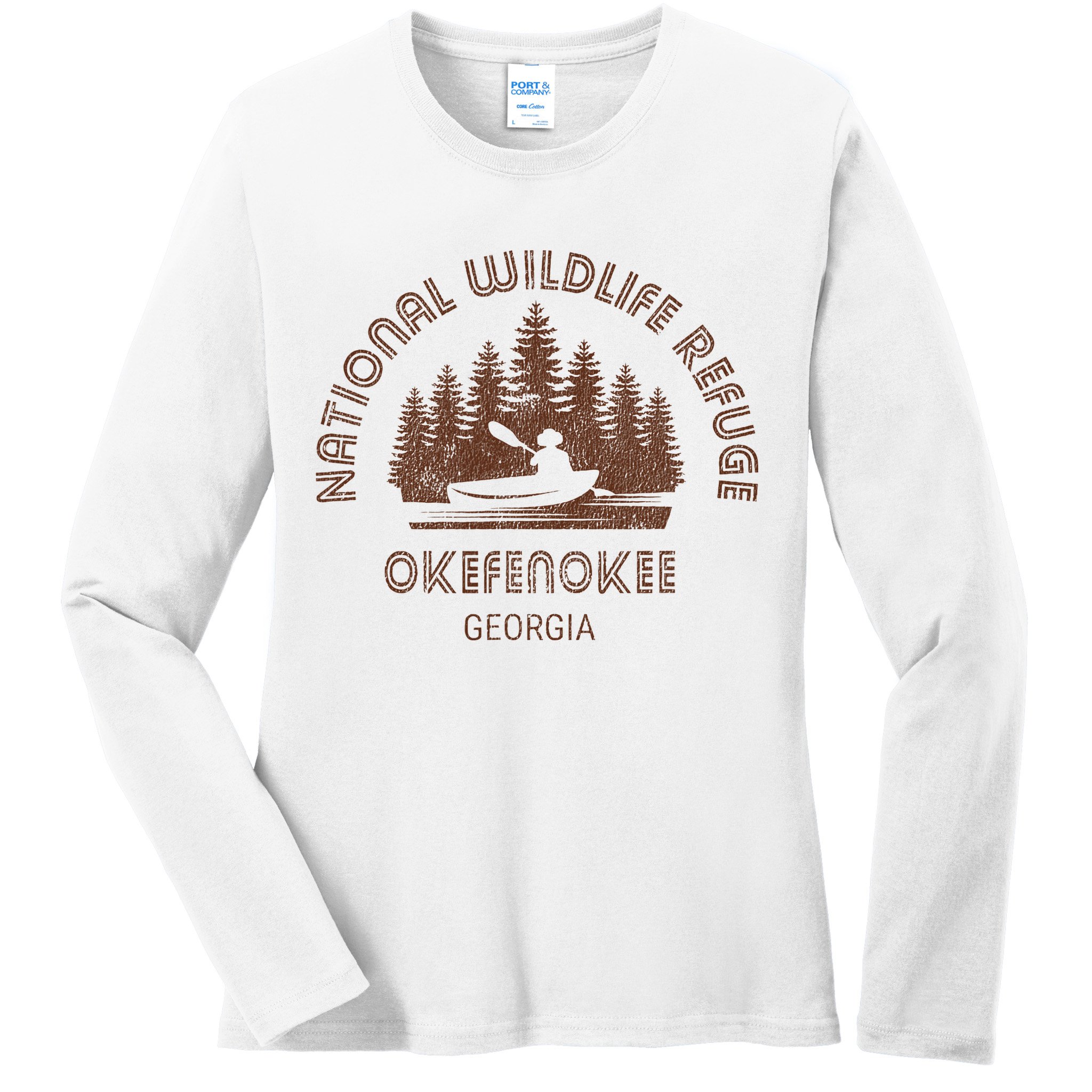 Okefenokee Georgia Wildlife Refuge Canoe Ladies Long Sleeve Shirt