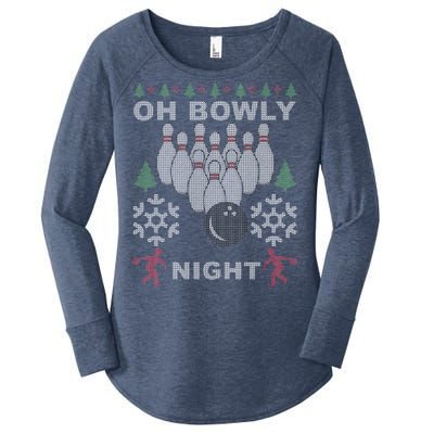 Oh Bowly Night Ugly Christmas Women's Perfect Tri Tunic Long Sleeve Shirt