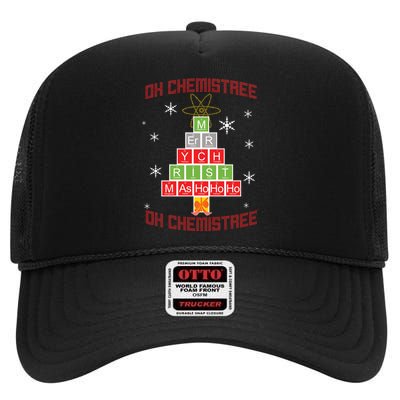 Oh Chemist Tree Funny Christmas High Crown Mesh Back Trucker Hat