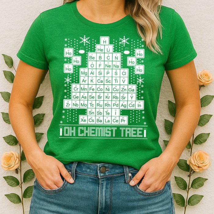Oh Chemistry Tree Chemist Ugly Christmas Sweater Womens T-Shirt