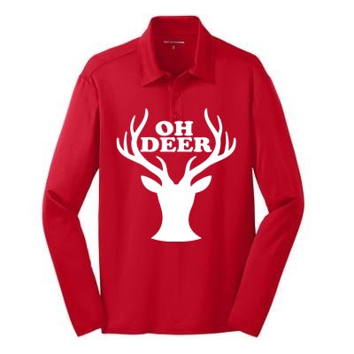 Oh Deer Funny Christmas Silk Touch Performance Long Sleeve Polo