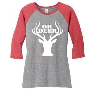 Oh Deer Funny Christmas Women's Tri-Blend 3/4-Sleeve Raglan Shirt