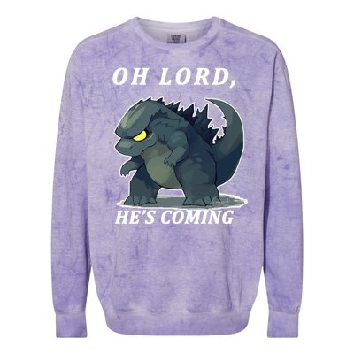 Oh Lord He's Coming Funny Monster Colorblast Crewneck Sweatshirt