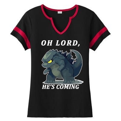 Oh Lord He's Coming Funny Monster Ladies Halftime Notch Neck Tee