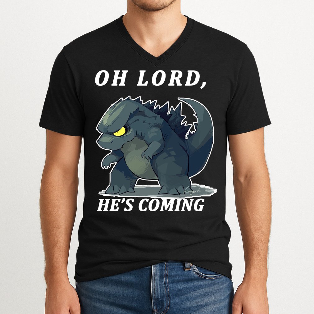 Oh Lord He's Coming Funny Monster V-Neck T-Shirt