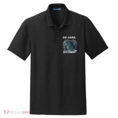 Oh Lord He's Coming Funny Monster Dry Zone Grid Polo
