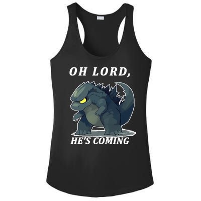 Oh Lord He's Coming Funny Monster Ladies PosiCharge Competitor Racerback Tank