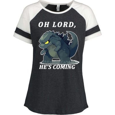 Oh Lord He's Coming Funny Monster Enza Ladies Jersey Colorblock Tee