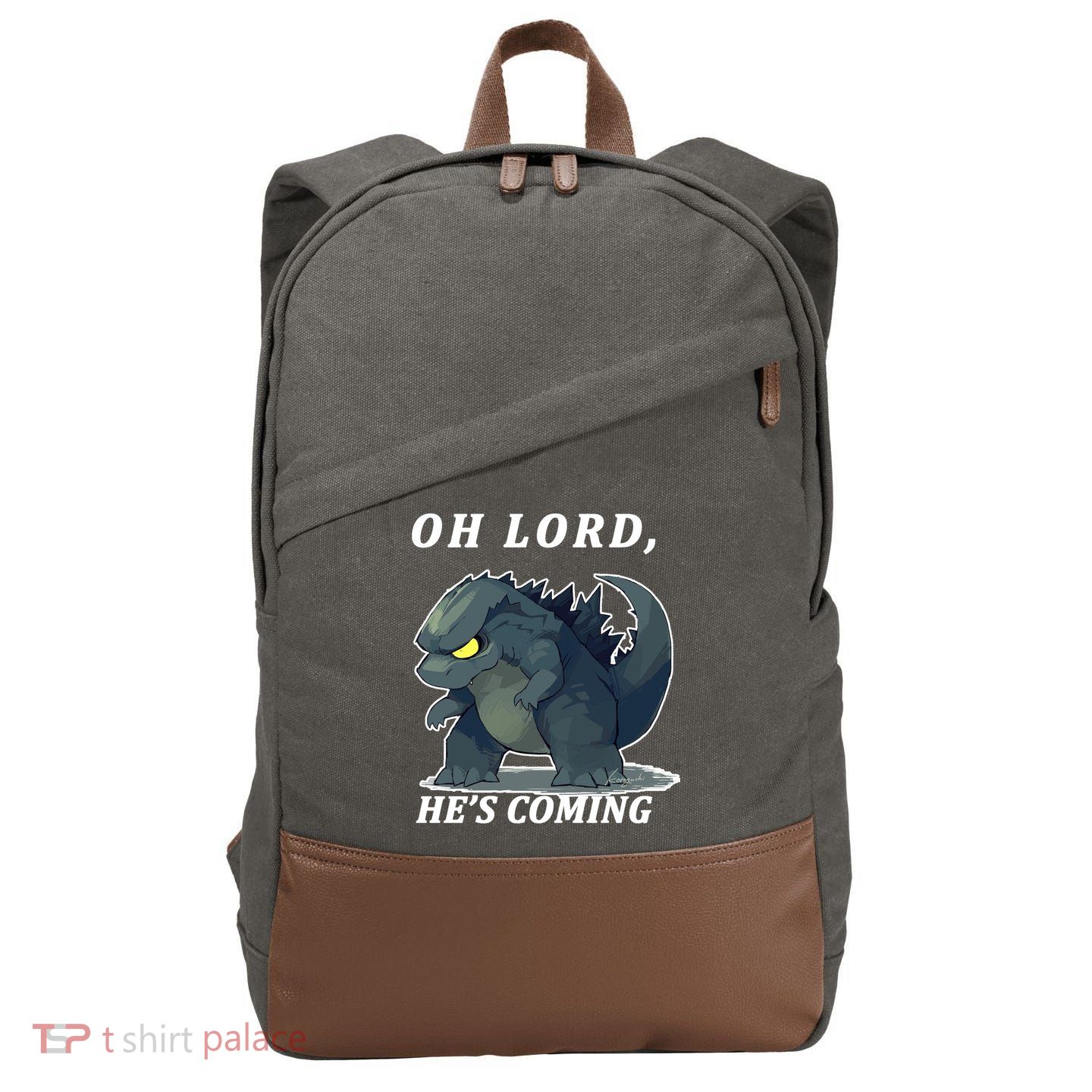 Oh Lord He's Coming Funny Monster Cotton Canvas Backpack