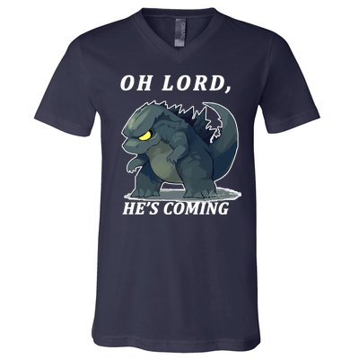 Oh Lord He's Coming Funny Monster V-Neck T-Shirt