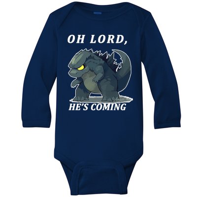 Oh Lord He's Coming Funny Monster Baby Long Sleeve Bodysuit