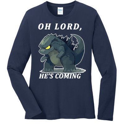 Oh Lord He's Coming Funny Monster Ladies Long Sleeve Shirt