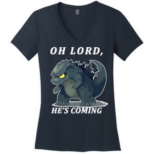 Oh Lord He's Coming Funny Monster Women's V-Neck T-Shirt