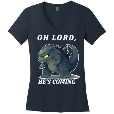 Oh Lord He's Coming Funny Monster Women's V-Neck T-Shirt