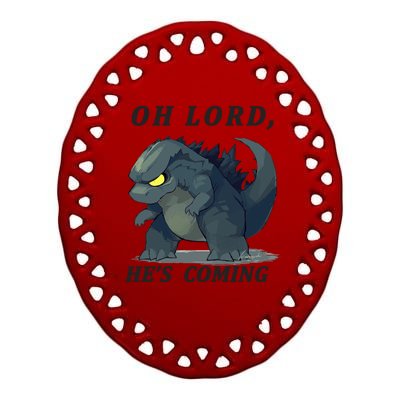 Oh Lord He's Coming Funny Monster Ceramic Oval Ornament