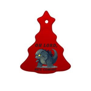 Oh Lord He's Coming Funny Monster Ceramic Tree Ornament