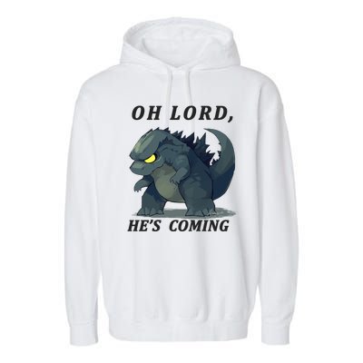 Oh Lord He's Coming Funny Monster Garment-Dyed Fleece Hoodie