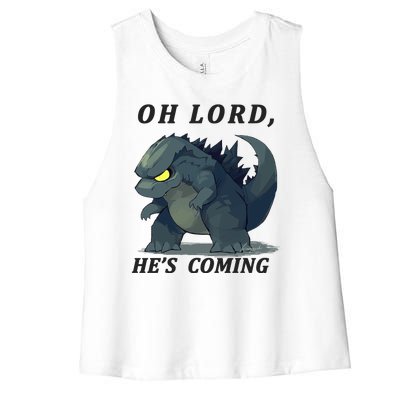 Oh Lord He's Coming Funny Monster Women's Racerback Cropped Tank