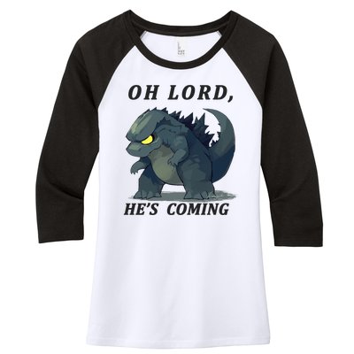 Oh Lord He's Coming Funny Monster Women's Tri-Blend 3/4-Sleeve Raglan Shirt