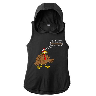 Oh Shit It's Thanksgiving Ladies PosiCharge Tri-Blend Wicking Draft Hoodie Tank