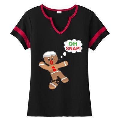 Oh Snap Gingerbread Funny Christmas Design Ladies Halftime Notch Neck Tee